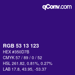 カラーコード: RGB 53 13 123 | qconv.com