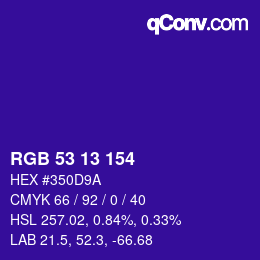 カラーコード: RGB 53 13 154 | qconv.com