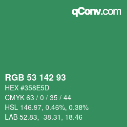 Color code: RGB 53 142 93 | qconv.com