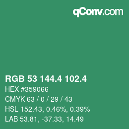 カラーコード: RGB 53 144.4 102.4 | qconv.com
