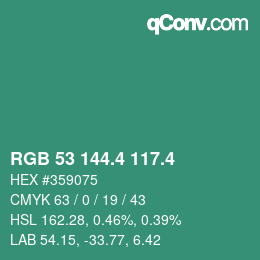 カラーコード: RGB 53 144.4 117.4 | qconv.com