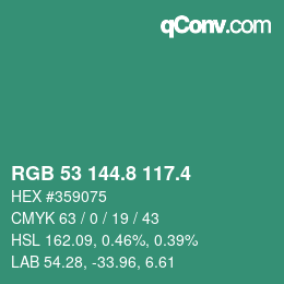 カラーコード: RGB 53 144.8 117.4 | qconv.com