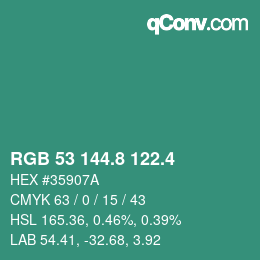 カラーコード: RGB 53 144.8 122.4 | qconv.com
