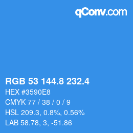 カラーコード: RGB 53 144.8 232.4 | qconv.com