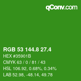 カラーコード: RGB 53 144.8 27.4 | qconv.com