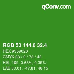 カラーコード: RGB 53 144.8 32.4 | qconv.com