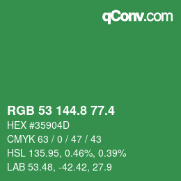 カラーコード: RGB 53 144.8 77.4 | qconv.com
