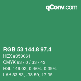 カラーコード: RGB 53 144.8 97.4 | qconv.com
