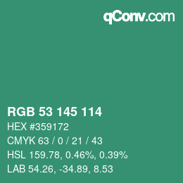 カラーコード: RGB 53 145 114 | qconv.com