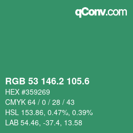 カラーコード: RGB 53 146.2 105.6 | qconv.com