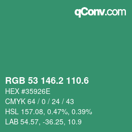 カラーコード: RGB 53 146.2 110.6 | qconv.com