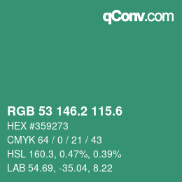 カラーコード: RGB 53 146.2 115.6 | qconv.com