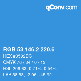 カラーコード: RGB 53 146.2 220.6 | qconv.com