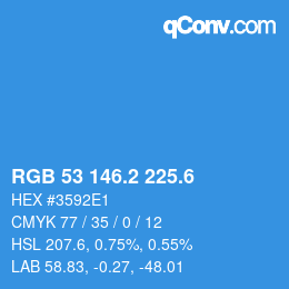 カラーコード: RGB 53 146.2 225.6 | qconv.com