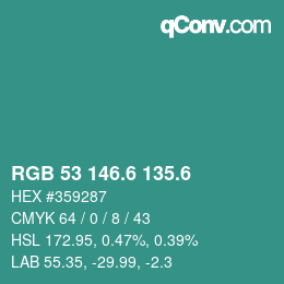 カラーコード: RGB 53 146.6 135.6 | qconv.com