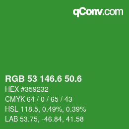 カラーコード: RGB 53 146.6 50.6 | qconv.com