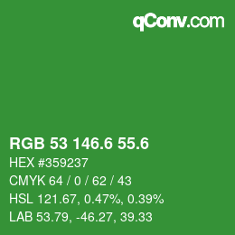 カラーコード: RGB 53 146.6 55.6 | qconv.com