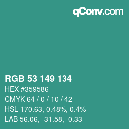 カラーコード: RGB 53 149 134 | qconv.com