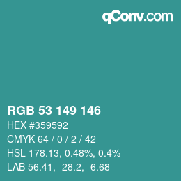 カラーコード: RGB 53 149 146 | qconv.com