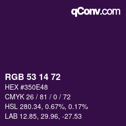 Color code: RGB 53 14 72 | qconv.com
