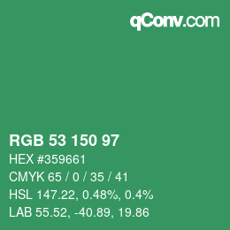 Color code: RGB 53 150 97 | qconv.com