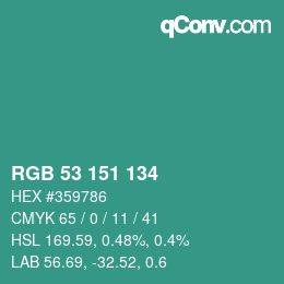 颜色代码: RGB 53 151 134 | qconv.com