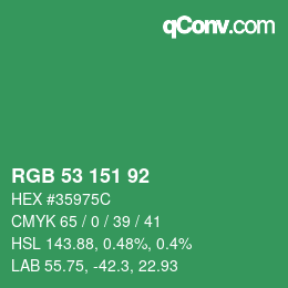 颜色代码: RGB 53 151 92 | qconv.com