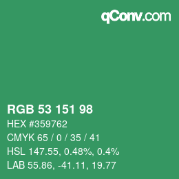 Color code: RGB 53 151 98 | qconv.com
