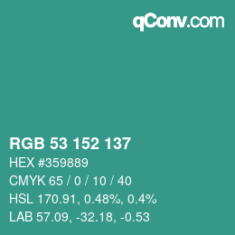 カラーコード: RGB 53 152 137 | qconv.com