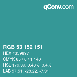 カラーコード: RGB 53 152 151 | qconv.com