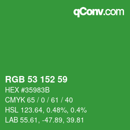 Color code: RGB 53 152 59 | qconv.com