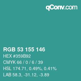 Color code: RGB 53 155 146 | qconv.com