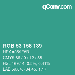 Color code: RGB 53 158 139 | qconv.com