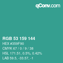 カラーコード: RGB 53 159 144 | qconv.com