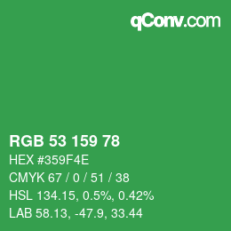 カラーコード: RGB 53 159 78 | qconv.com