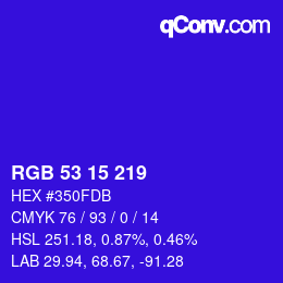 Color code: RGB 53 15 219 | qconv.com