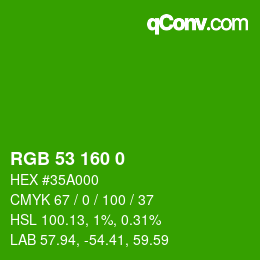 Color code: RGB 53 160 0 | qconv.com