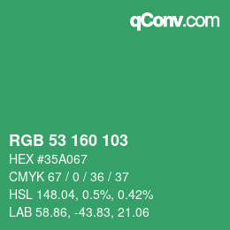 Color code: RGB 53 160 103 | qconv.com