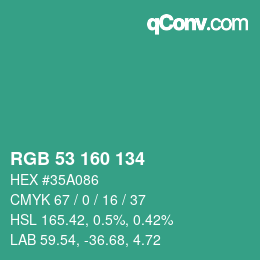 Color code: RGB 53 160 134 | qconv.com