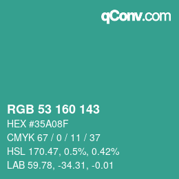 カラーコード: RGB 53 160 143 | qconv.com