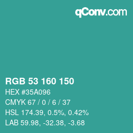 Color code: RGB 53 160 150 | qconv.com