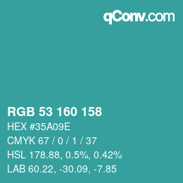 Color code: RGB 53 160 158 | qconv.com