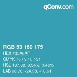 Color code: RGB 53 160 175 | qconv.com