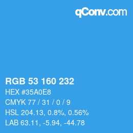 Color code: RGB 53 160 232 | qconv.com