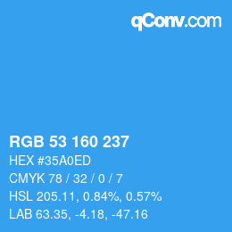Color code: RGB 53 160 237 | qconv.com