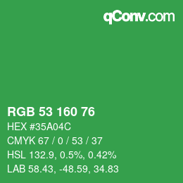 カラーコード: RGB 53 160 76 | qconv.com