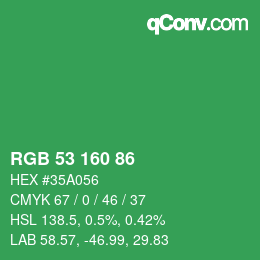 Color code: RGB 53 160 86 | qconv.com