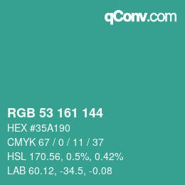 カラーコード: RGB 53 161 144 | qconv.com