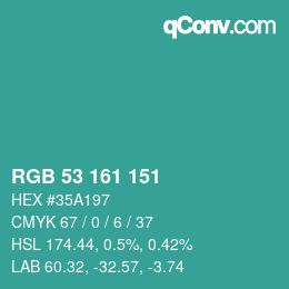 カラーコード: RGB 53 161 151 | qconv.com