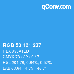 Color code: RGB 53 161 237 | qconv.com